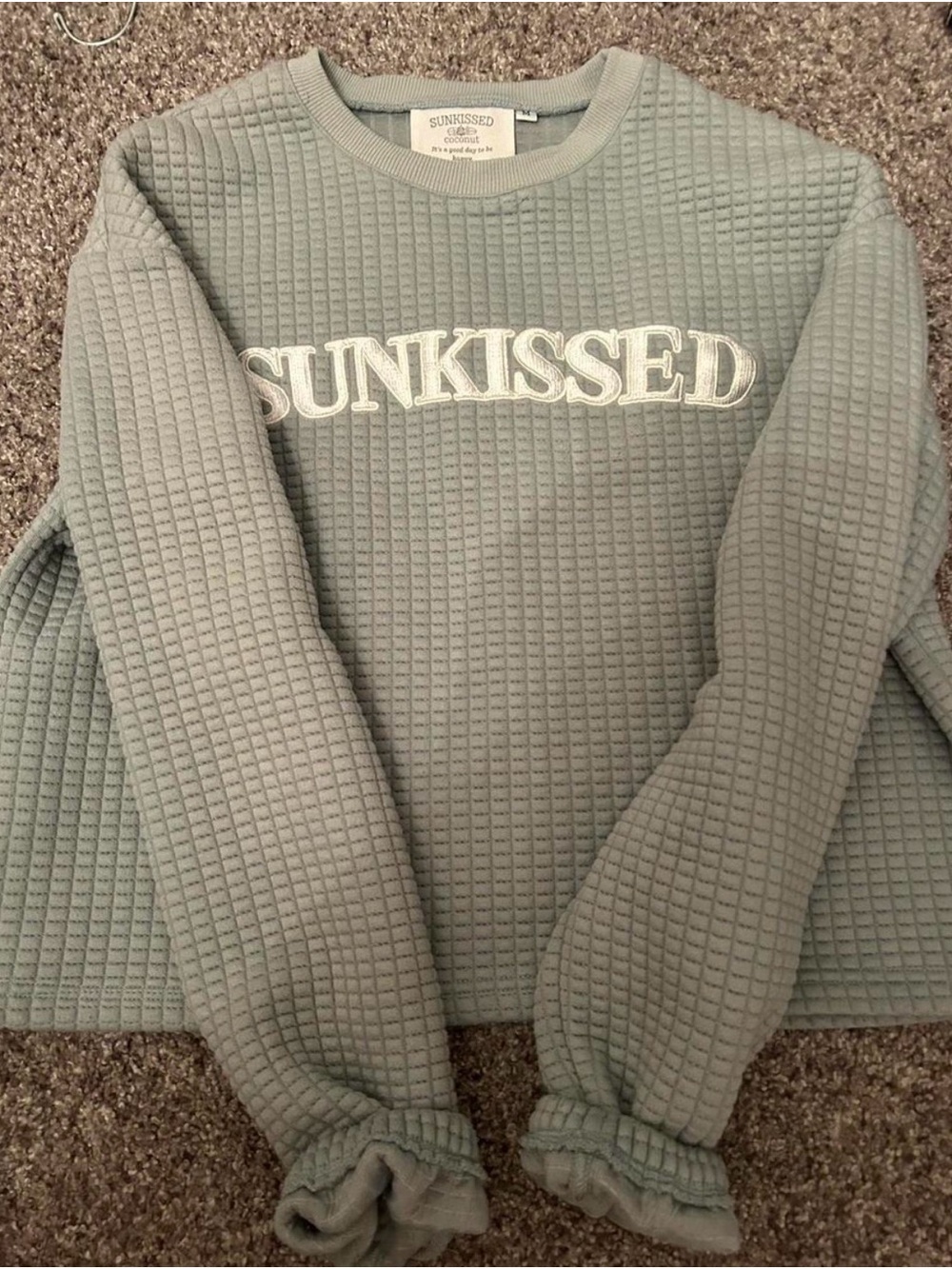 Sunkissed Women's Waffle-Knit Crewneck Sweater in Sage